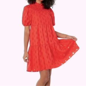Donna Morgan Mock Neck Burnout Swing Dress | Size US 16 | orange (poppy color)